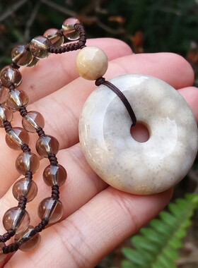 原矿天然珊瑚玉平安扣吊坠复古女