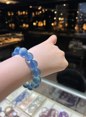 天然海蓝宝手链尺寸15+mm重71.32晶体干净通透  大颗粒浓郁魔鬼蓝