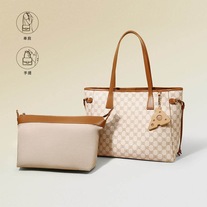 百丽女2023新款托特包老花感妈妈包 BELLE百丽箱包女士包袋