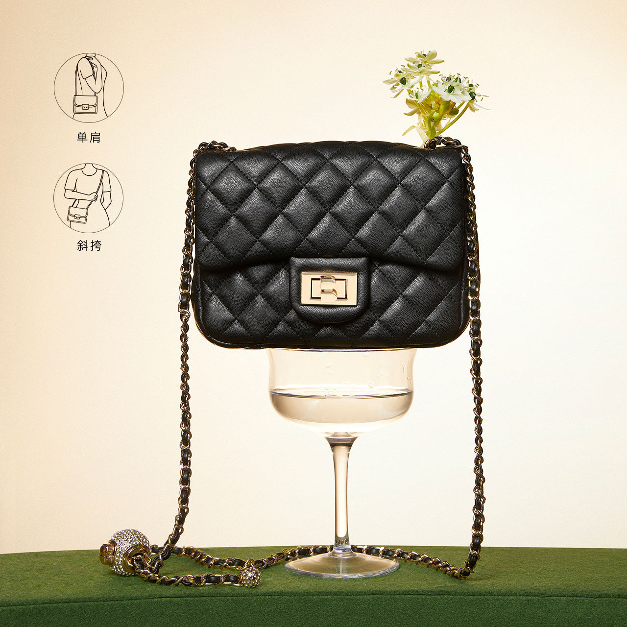 百丽2022女新款小香风粉色高斜挎包 BELLE百丽箱包女士包袋