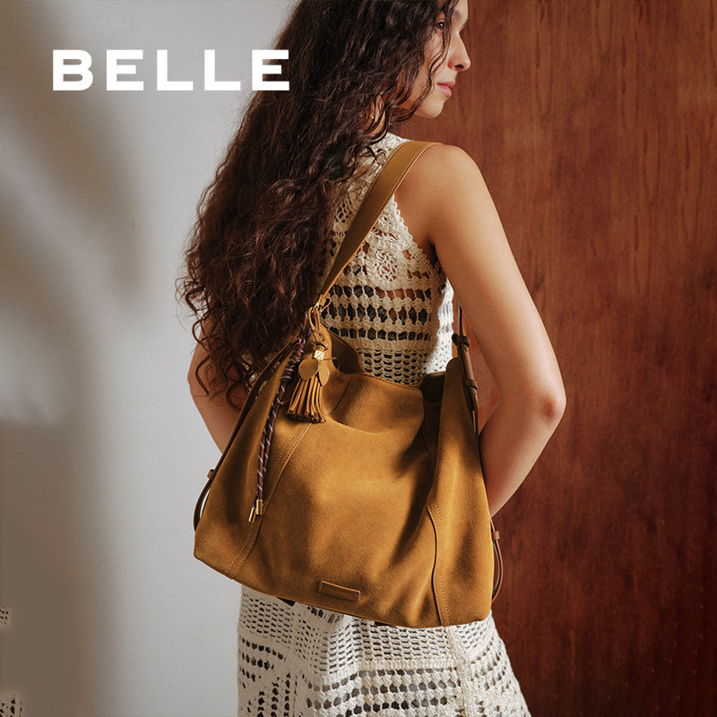 百丽女包流浪摩卡2025新反绒麂皮hobo包单肩斜挎大容量托特包8562,淘宝优惠券,粉丝福利购,淘宝优惠卷