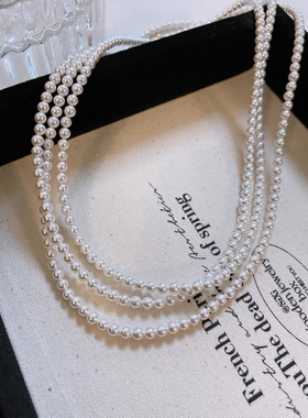 极细珍珠毛衣链长款多圈珍珠项链小米珠baby珠项链长款珍珠毛衣链