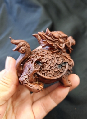 雷击枣木龙龟摆件实木质龙头龟玄武家居办公室送礼装饰红木工艺品