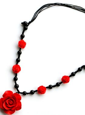 大红色朱砂漆雕饰品立体玫瑰花