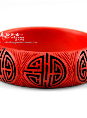 红色朱砂漆雕新娘风母亲节手镯