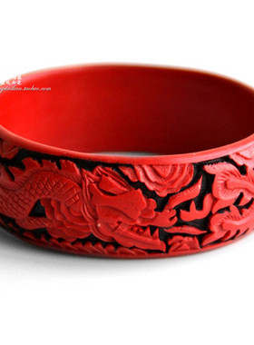 大红色朱砂新娘雕刻龙凤呈祥手环