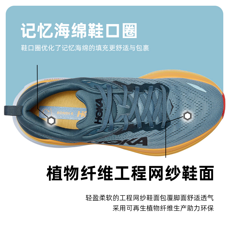 HOKA邦代Bondi8 TS CAGED男女款轻量缓震跑步鞋路跑鞋舒适柔软 - 图0
