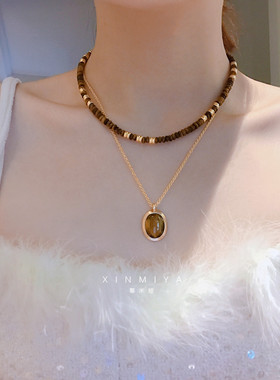 馨米娅美拉德风虎眼石叠戴项链