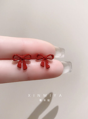馨米娅安可拉红少女蝴蝶结耳钉