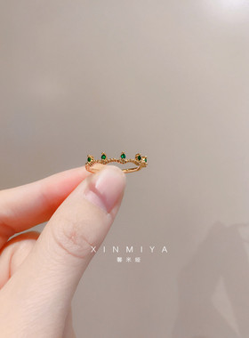 馨米娅ins风极细圈绿色锆石戒指