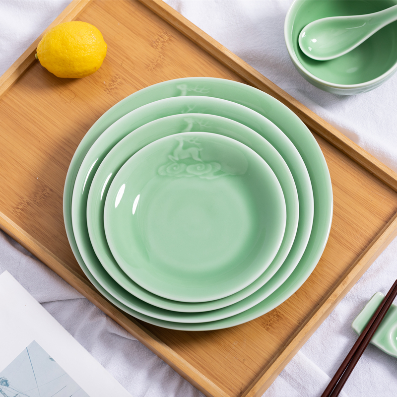 新款龙泉青瓷餐具盘子陶瓷餐盘菜盘圆盘子8英寸家用盘子7寸碟子