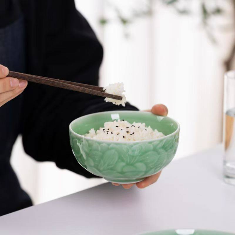 龙泉青瓷大码饭碗粥碗中式陶瓷家用5英寸米饭碗6个装餐具瓷器套装,淘宝优惠券,粉丝福利购,淘宝优惠卷