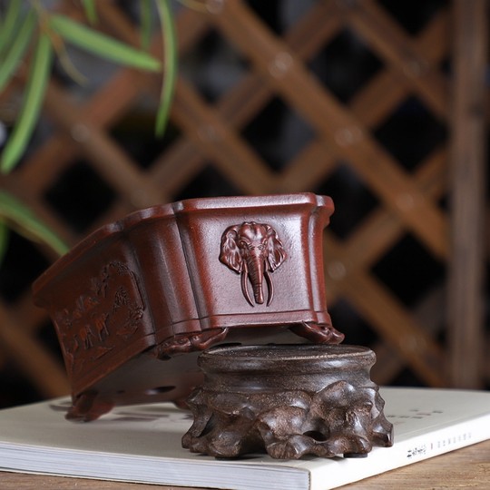 自在屋精选紫砂花盆 铁画轩复古中国风系列 万象长方 小花盆