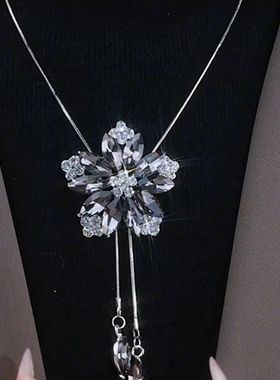 思慕琦水钻太钢十字链女花朵项链