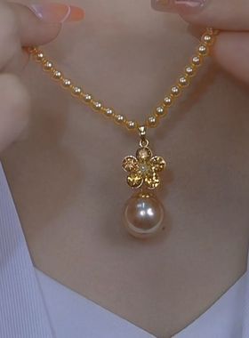 思慕琦水钻仿珍珠圆珠链女花卉