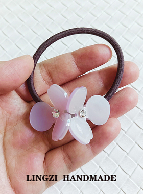 优雅花朵发绳法式粉色小巧皮筋