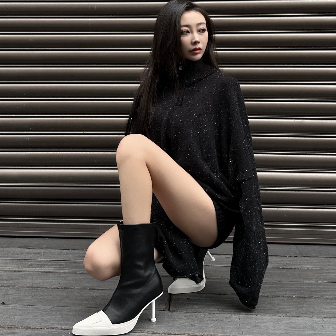 小众设计细高跟显瘦弹力靴2025秋冬新款尖头时尚辣妹瘦瘦靴皮靴女 - 图1