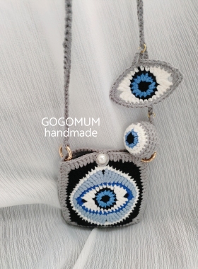 【GOGOMUM】纯手工编织耳机包恶魔之眼零钱包毛线钩织款