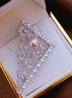 DIY手工配件 微镶精工三角板胸花女半成品胸饰托珍珠蜜蜡时尚胸针