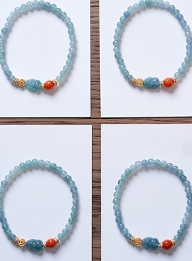 天然蓝水翡翠貔貅手链新中式