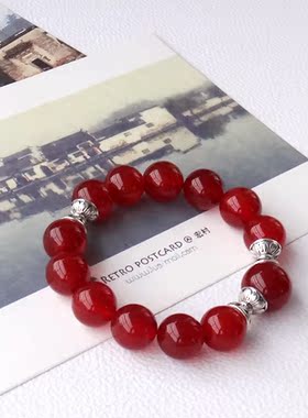 【红颜嫣然】包邮 天然水晶手链 女款 红色玛瑙 手串