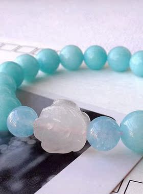 海蓝宝天然玫瑰水晶手链包邮