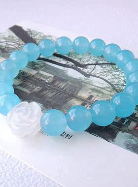 天然玉髓玫瑰蓝色水晶手链包邮