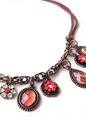 古铜色宝石水晶项链满百包邮