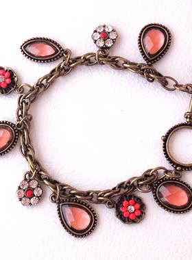 复古红色宝石吊坠手链满百包邮