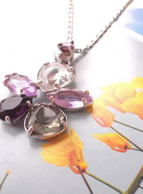 花朵镀18k白金项链饰品吊坠包邮