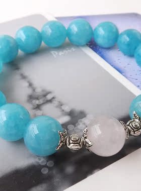 海蓝宝粉色水晶手链包邮