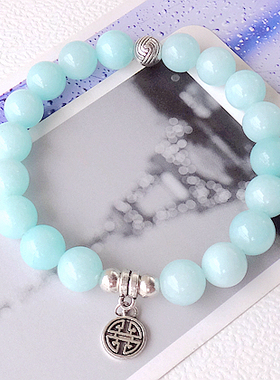 天然浅蓝色喜字水晶手链