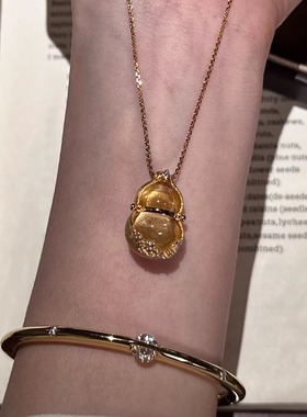 新中式金色拉丝水晶葫芦镶钻项链