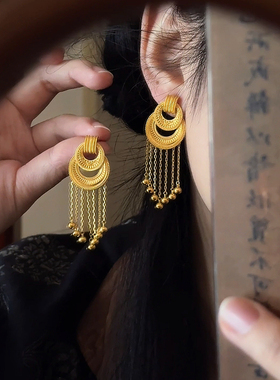 新中式18K金北齐风流苏圆环耳环
