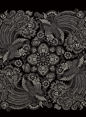 唐卡挂画有凤来仪凤凰图现代描金线稿简约涂色diy手绘礼物油画布