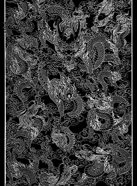 现代抽象描金挂画九龙四大神兽龙凤线稿 丙烯涂色diy手绘礼物油画