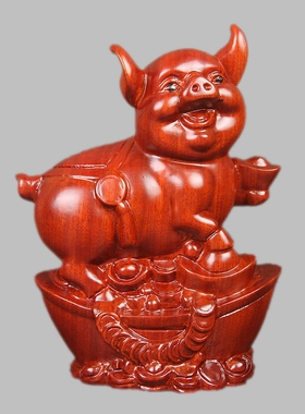 招财十二生肖动物东阳木雕木质猪