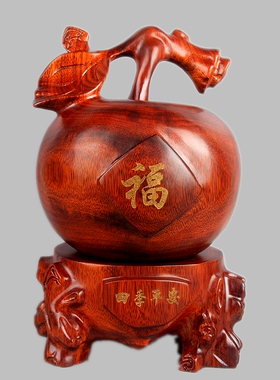 木雕吉祥如意红色苹果平安圣诞节