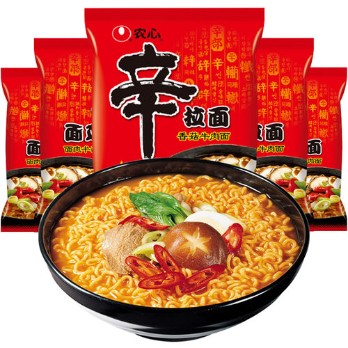 韩国口味农心辛拉面微辣味香菇牛肉面夜宵速食方便面韩式泡面5袋 - 图3