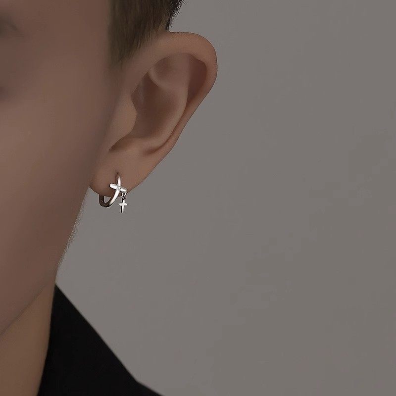2023年耳环耳钉男潮男美式新潮个性双十字架小众设计感男士耳饰品,淘宝优惠券,粉丝福利购,淘宝优惠卷