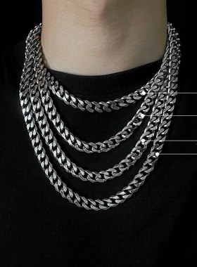 欧美古巴链子项链六切面男女潮流