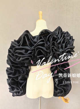 黑色礼服配饰披肩秋季新款欧根缎长袖披肩坎肩白色婚纱配饰高级感
