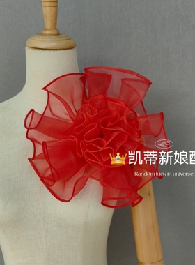 新娘婚纱配饰红色薄纱花朵头饰舞台表演写真拍照主题影楼摄影定制