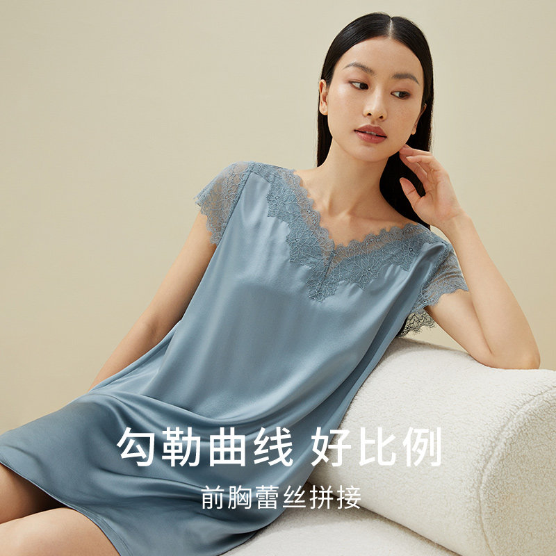 金三塔100%桑蚕丝[丝滑凉爽]女睡裙 金三塔内衣睡裙