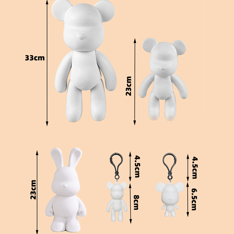 网红流体暴力熊兔diy手工材料包白胚自制中小熊液体颜料染料摆件-图1