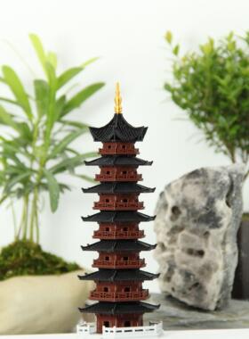七层宝塔中式古建筑模型造景摆件假山吸水石水陆缸微景观盆景