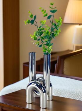 现代简约楼银色电花镀不锈钢试管插样板售处客间厅5831茶几玄关装