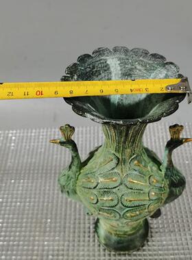 古玩杂项仿古做旧青铜双凤花瓶一对家居办公工艺品拍1发1个