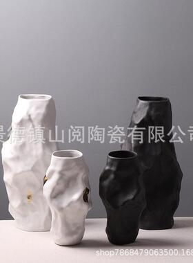美式餐桌装饰品欧式花摆件手工陶瓷客厅插花样板间电视柜摆设
