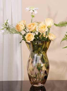 秋冬新款轻奢金属风花瓶金色花瓶果盘手工高档复古客厅电视柜装饰